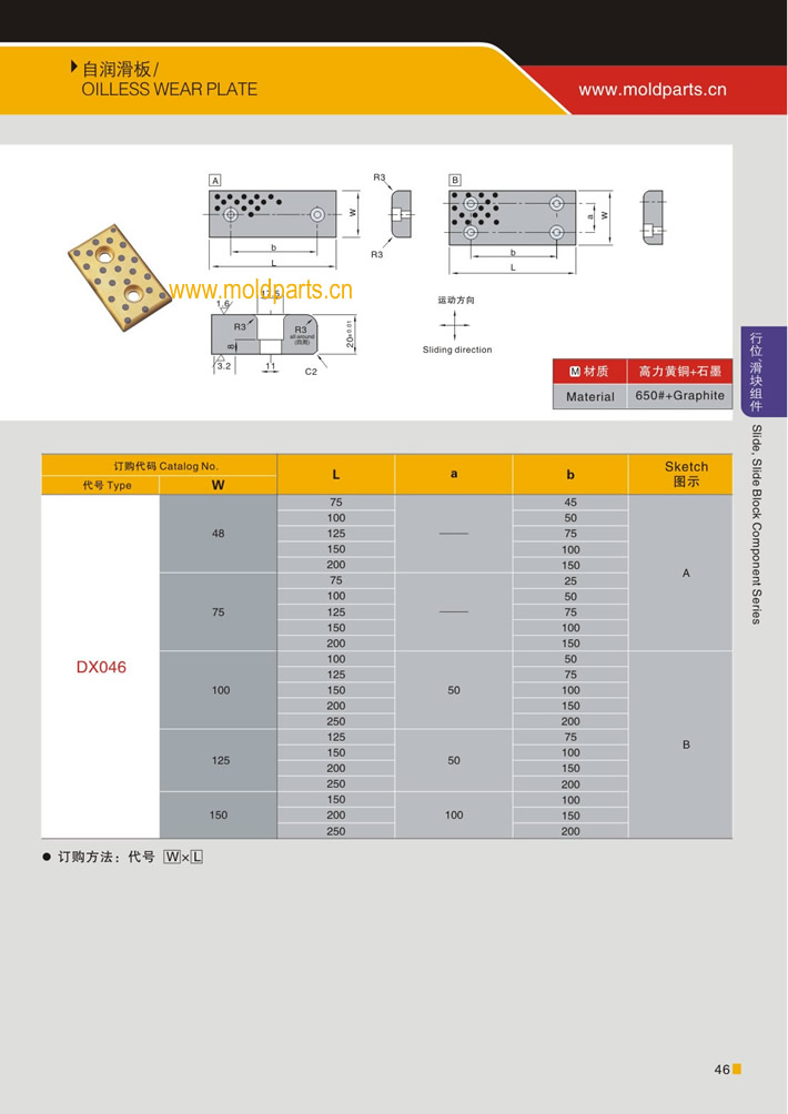 東莞大翔模具配件有限公司專業(yè)生產(chǎn)自潤(rùn)滑板，自潤(rùn)滑板的材質(zhì)、熱處理、硬度、標(biāo)準(zhǔn)、型號(hào)等詳情說(shuō)明和介紹，您可以通過(guò)本頁(yè)面下單留言或者發(fā)送詢/報(bào)價(jià)