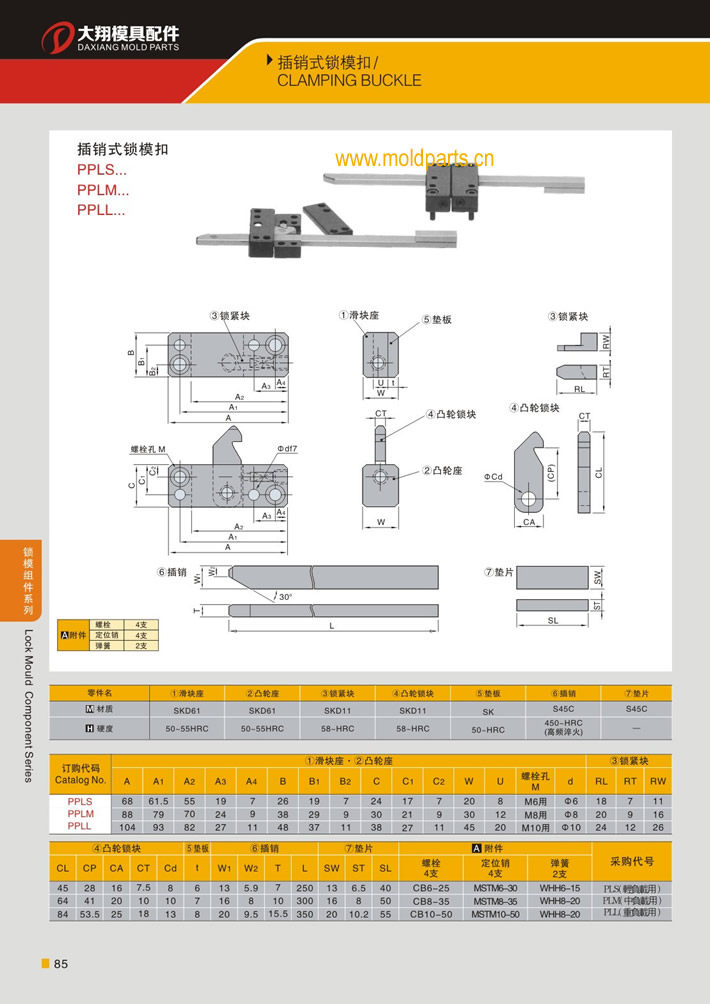 東莞大翔模具配件有限公司專業(yè)生產(chǎn)MISUMI標(biāo)準(zhǔn)插銷式鎖模扣，MISUMI標(biāo)準(zhǔn)插銷式鎖?？鄣牟馁|(zhì)、最大行程、最小行程、拉力、硬度、標(biāo)準(zhǔn)、型號等詳情說明和介紹，您可以通過本頁面下單留言或者發(fā)送詢/報價。