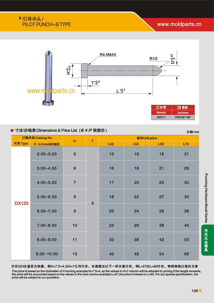東莞大翔模具配件有限公司專業(yè)生產(chǎn)引導(dǎo)沖頭，引導(dǎo)沖頭的材質(zhì)、熱處理、硬度、標(biāo)準(zhǔn)、型號(hào)等詳情說明和介紹，您可以通過本頁面下單留言或者發(fā)送詢/報(bào)價(jià)